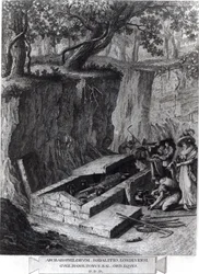 Touristen betrachten die Öffnung eines antiken Grabes, um 1766
